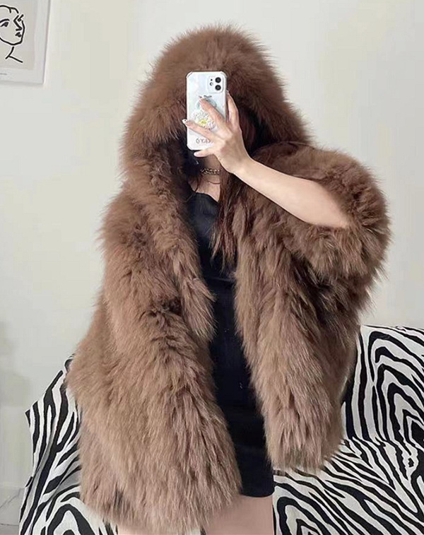 Double-sided Woven Fox Fur Coat Women display picture 2