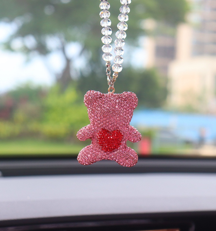 Cross-Border Amazon Clay Full Diamond Love Bear Car Pendant Car Interior Pendant High-End Letter Car Pendant for Women