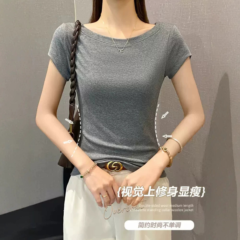 New Style One-Shoulder Flying Sleeve T-Shirt for Women, Spring and Summer Slim Fit Versatile Base Shirt, Sexy Off-Shoulder Top, Trendy