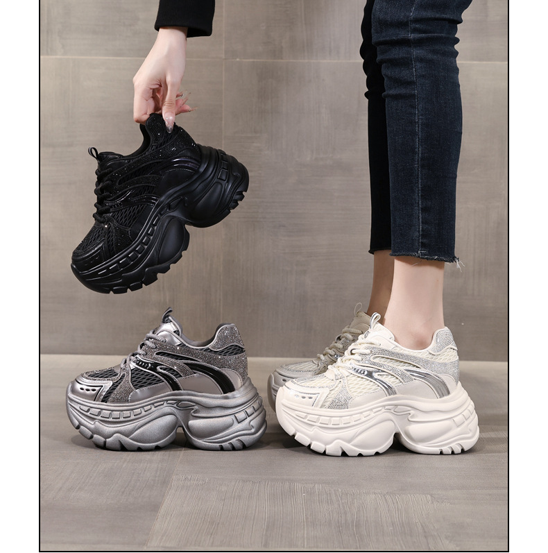 Giày sneaker nữ đế dày tăng chiều cao lưới thoáng khí — màu be chi tiết 16