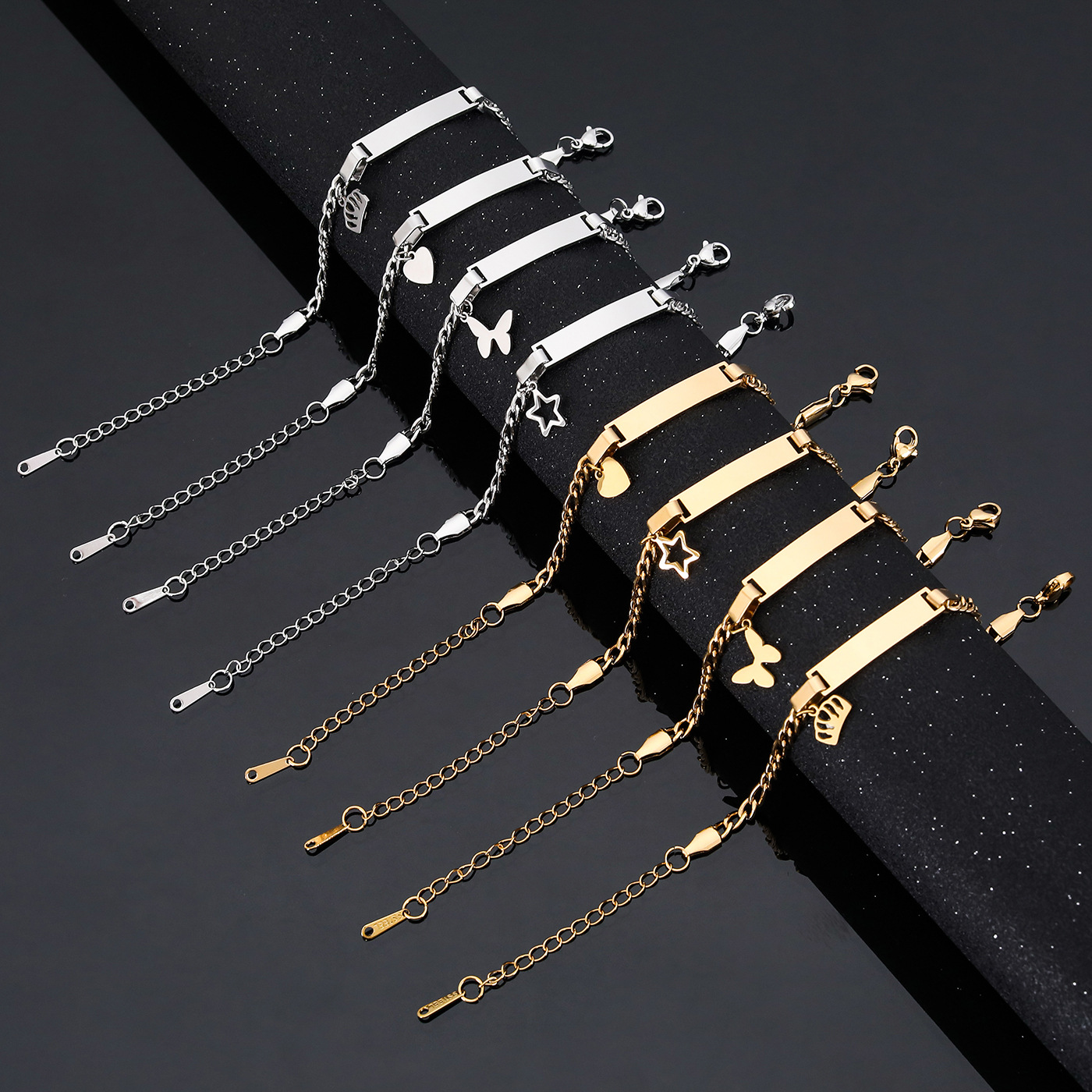 European and American Cross-Border Hot-Selling Fashion Versatile Butterfly Heart Titanium Steel Bracelet Women's Personalized Stainless Steel DIY Lettering Bracelet