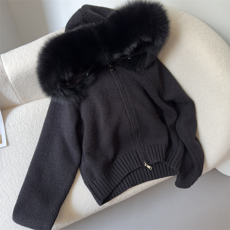 Women's Clothing Spring Jacket Women Zipper Real Fox Fur Collar Hooded Cardigan Tops Jacket Women High end Spring and Autumn_ipsvogv.com
