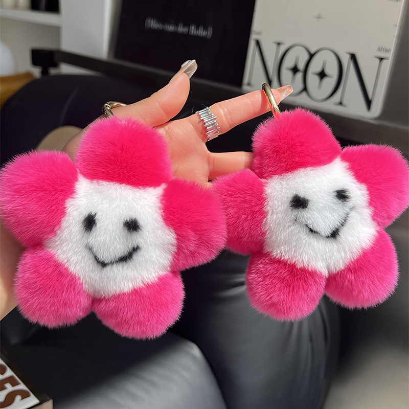 可爱獭兔毛微笑小星星汽车钥匙扣挂件网红ins毛绒书包包挂饰礼物