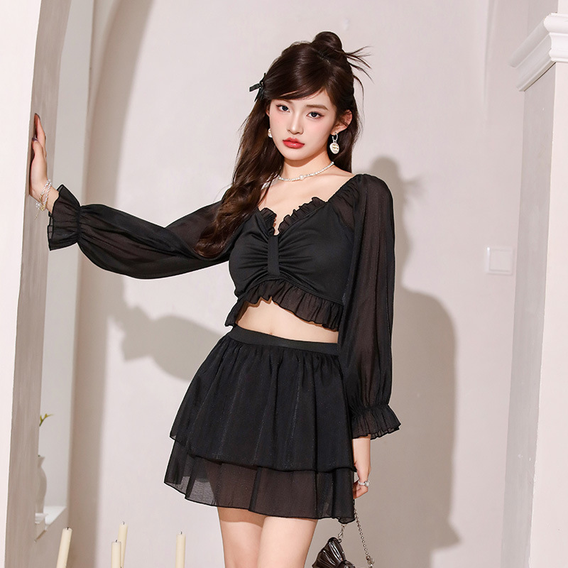 Bañador primavera pura para verano nuevo dulce dulce dulce bonito de baño estudiante de manga larga protección solar de vacaciones trajes de baño mujeres