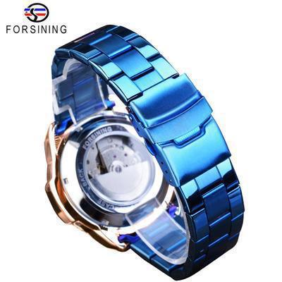 Una generación impermeable FORSINING tres ojos y seis agujas reloj mecánico automático para hombre reloj para hombre reloj con correa de acero
