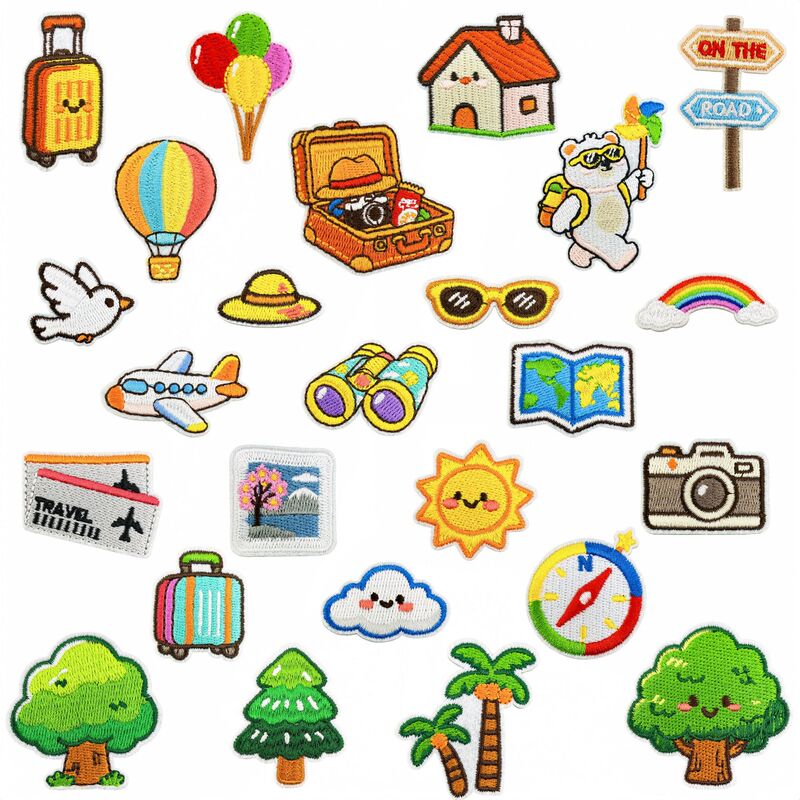 Vacation-style travel embroidered patches for luggage, iron-on patches for airplanes, embroidered badges, clothing accessories in stock
