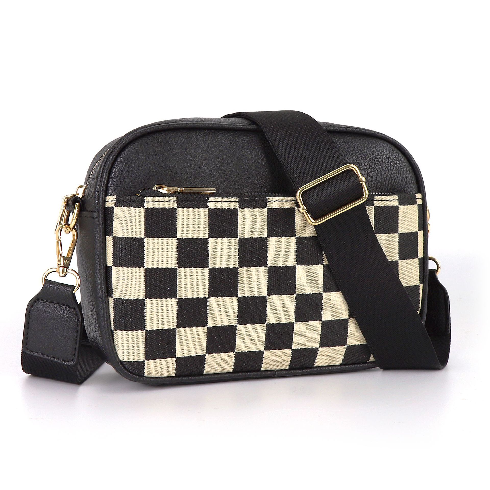 En stock Amazon Venta caliente acolchado bordado Plaid color a juego retro hombro bolsa cremallera hombro Correa mensajero bolsa cartera pequeña bolsa cuadrada