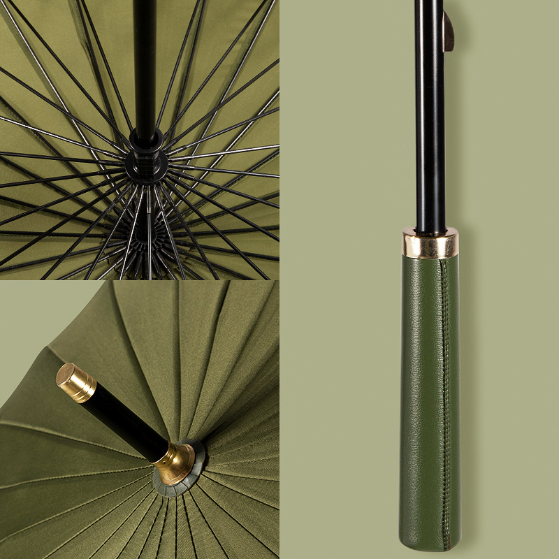 Paraguas de 24 varillas para hombre, mango largo, venta al por mayor, paraguas de golf doble grande, publicidad impresa, mango recto, revestimiento negro engrosado personalizado