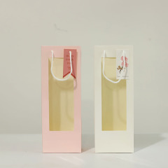 Single-handled shopping bag with transparent window packaging for Valentine's Day single flower bunch gift bag rose flower bag wholesale