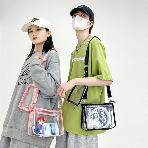 Cross-border Amazon PVC crossbody bag for women, transparent jelly bag, Hong Kong style trendy PVC transparent one-shoulder crossbody bag for men