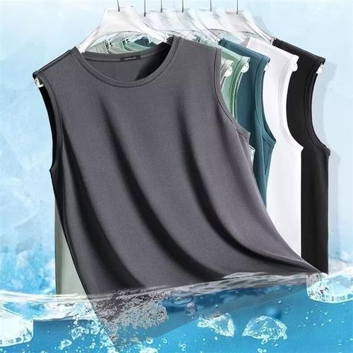 2025 Summer Thin Ice Silk Vest Men Quick Dry Breathable Mesh Sport Fitness Waistcoat Round Neck Short Sleeve T-Shirt 