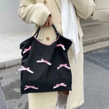 XYQQ可爱鬼马单肩包芭蕾风手提包春夏甜美小心机少女蝴蝶结黑粉包