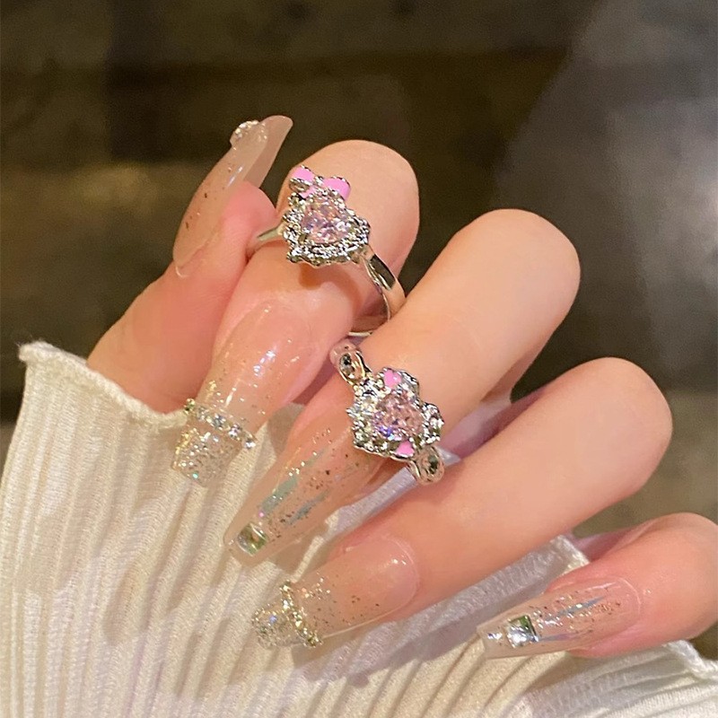 Love Zircon Open Ring for Women, Sweet, Cool and Versatile Personalized Ring, Niche High-End Fashion Index Finger Ring for Women