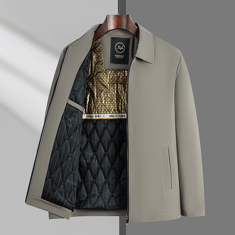 Autumn and Winter New Middle-Aged and Elderly Men's Jacket Casual Solid Color Thickened Warm Cotton Coat with a Turn-Down Collar for Dad