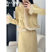 小香风套装羽绒棉服服女轻薄加厚毛毛外套两件套