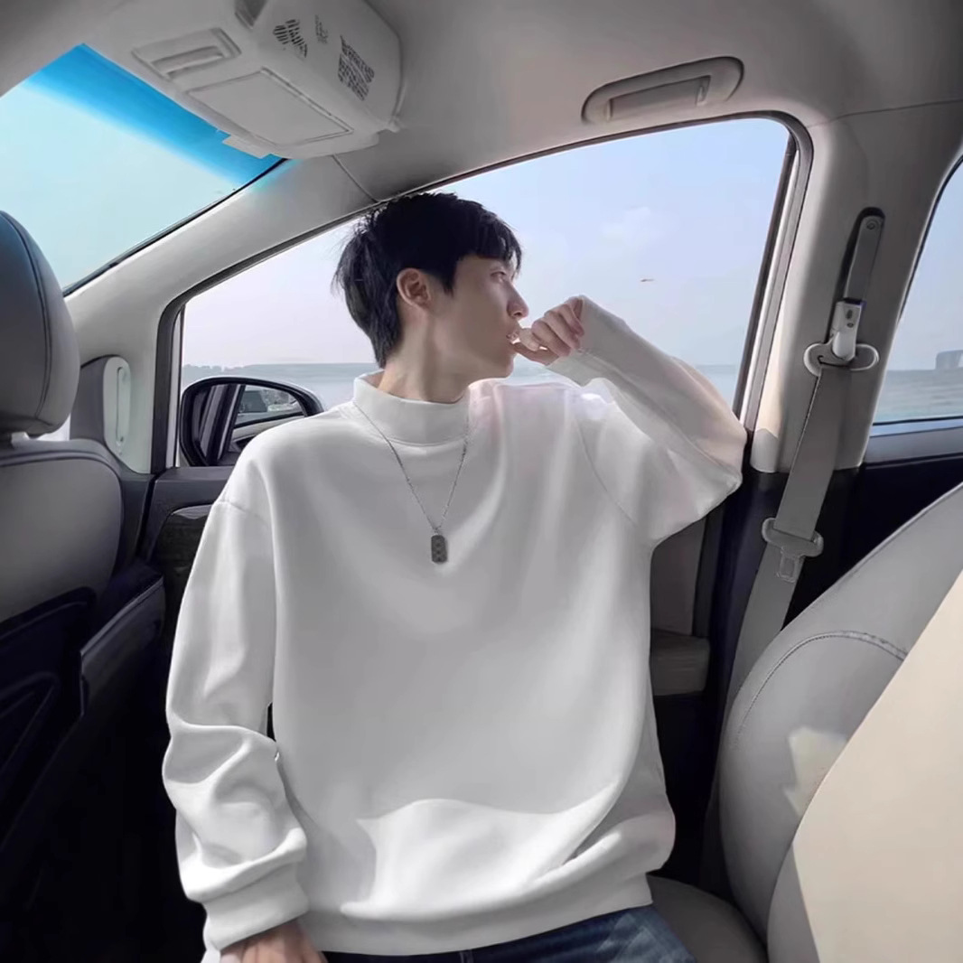 남자 하프 하이 칼라 양면 벨벳베이스 셔츠 남자 가을 겨울 트렌디 브랜드 듀플렉스 슈아이 프라이드 스트리트 스웨터, 남성용 긴 소매 티셔츠