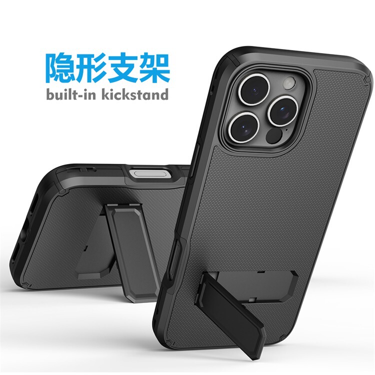 Cross-Border Foreign Trade Suitable for Apple 16Promax Card-Inserting Phone Case Iphone15 Belt Back Clip Stand Protective Cover