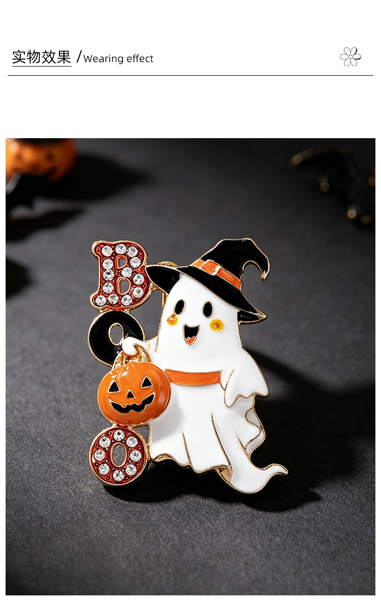 Original Halloween Ghost Brooch, Wizard Hat, Pumpkin, Diamond-Embellished Enamel Alloy Badge, Directly Supplied by Manufacturer, Clothing Accessories