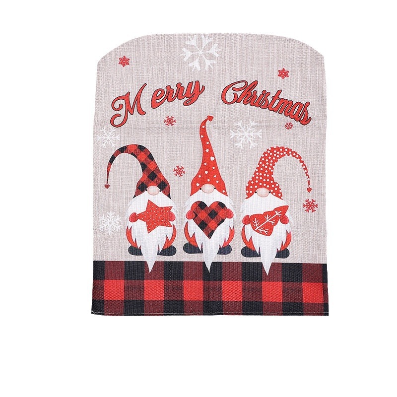 Cross-border new Christmas decoration plaid edge Christmas chair cover decorated linen cartoon forest old man chair cover