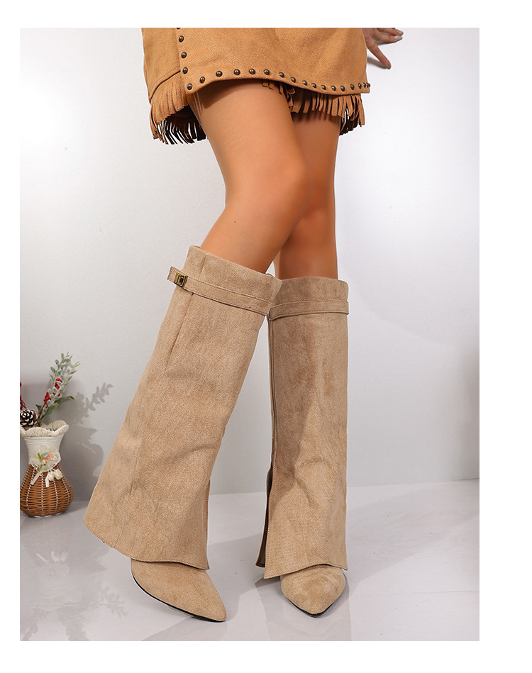 Women's Pointed Toe Suede Cowboy Boots With Side Zipper Style_voghion.com