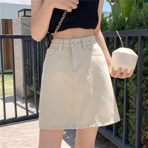 001 Simple and Casual High-Waisted Slimming Denim Skirt for Spring and Summer, Body-Con A-Line Short Skirt Trendy