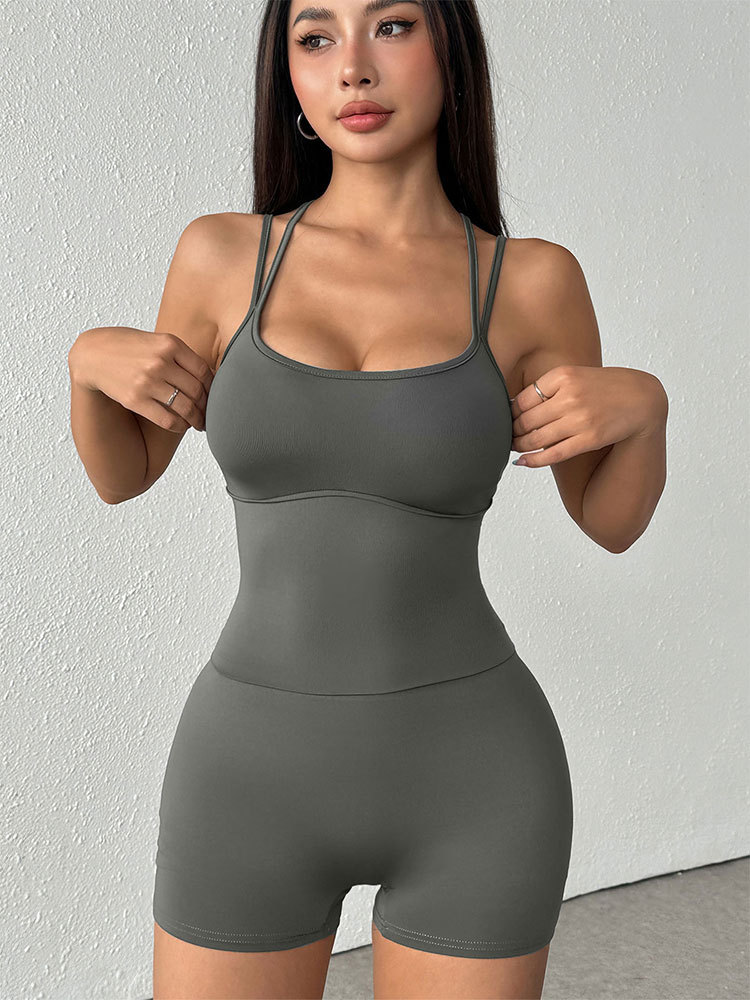 Women's Clothing Women's Sexy Sports Bodysuit Tight Fitting Solid Color Yoga Suspenders Beautiful Back Fitness Romper_ecoleips.com