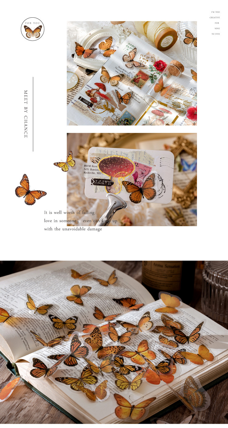 Cute Butterfly Pet Sticker 8 Styles 40 Pcs Notebook Diary Diy Decorative Stickers display picture 5