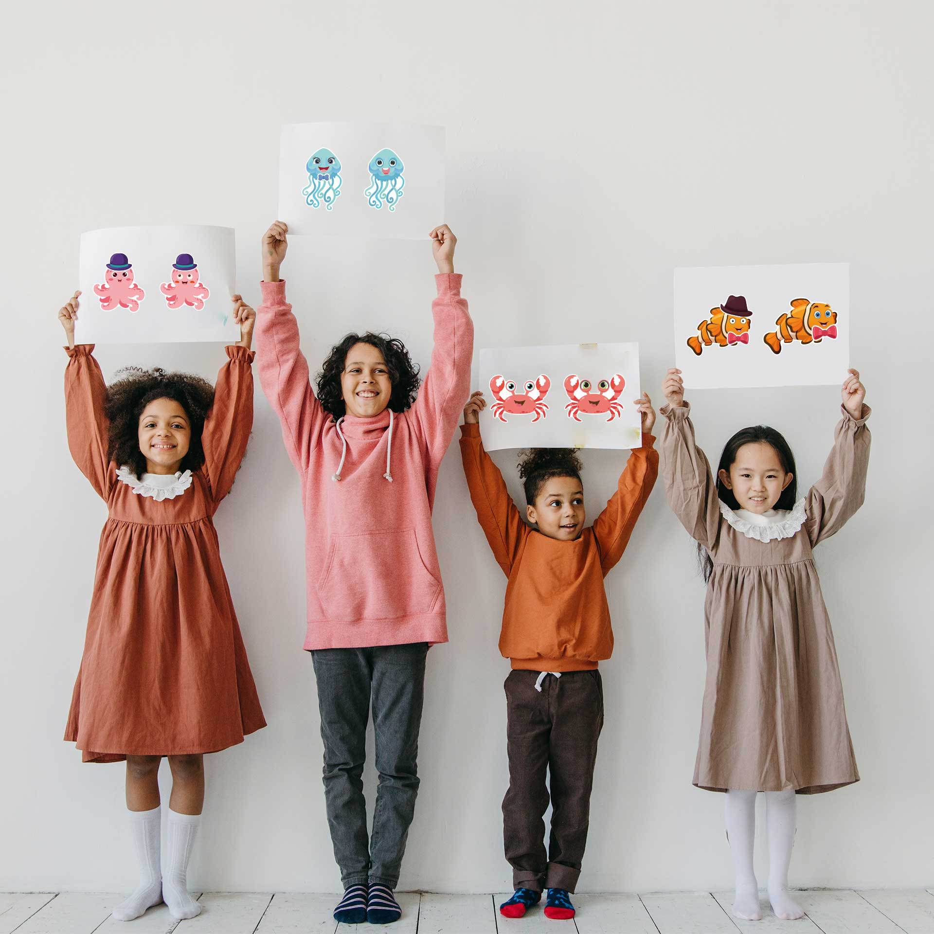 CM2303007 animal marino de los niños de dibujos animados padre-hijo rompecabezas interactivo mano cuenta DIY cara pegatina