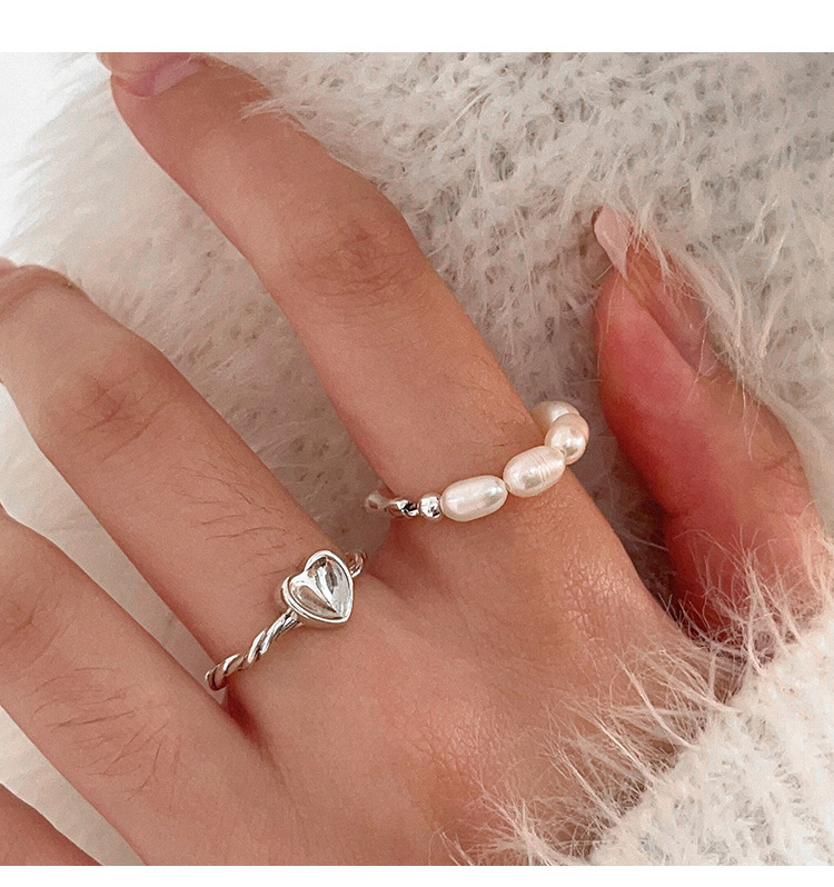 1 Piece Lady Color Block Freshwater Pearl Sterling Silver Open Ring display picture 4