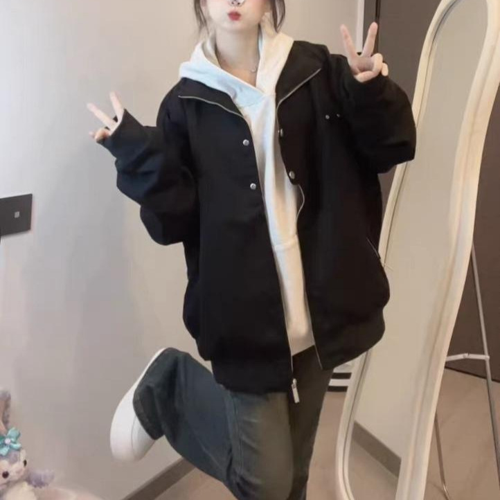 Black Jacket for Women Spring and Autum 2025 Autum New Original Design High-End American Flight Loose Versatile Jacket