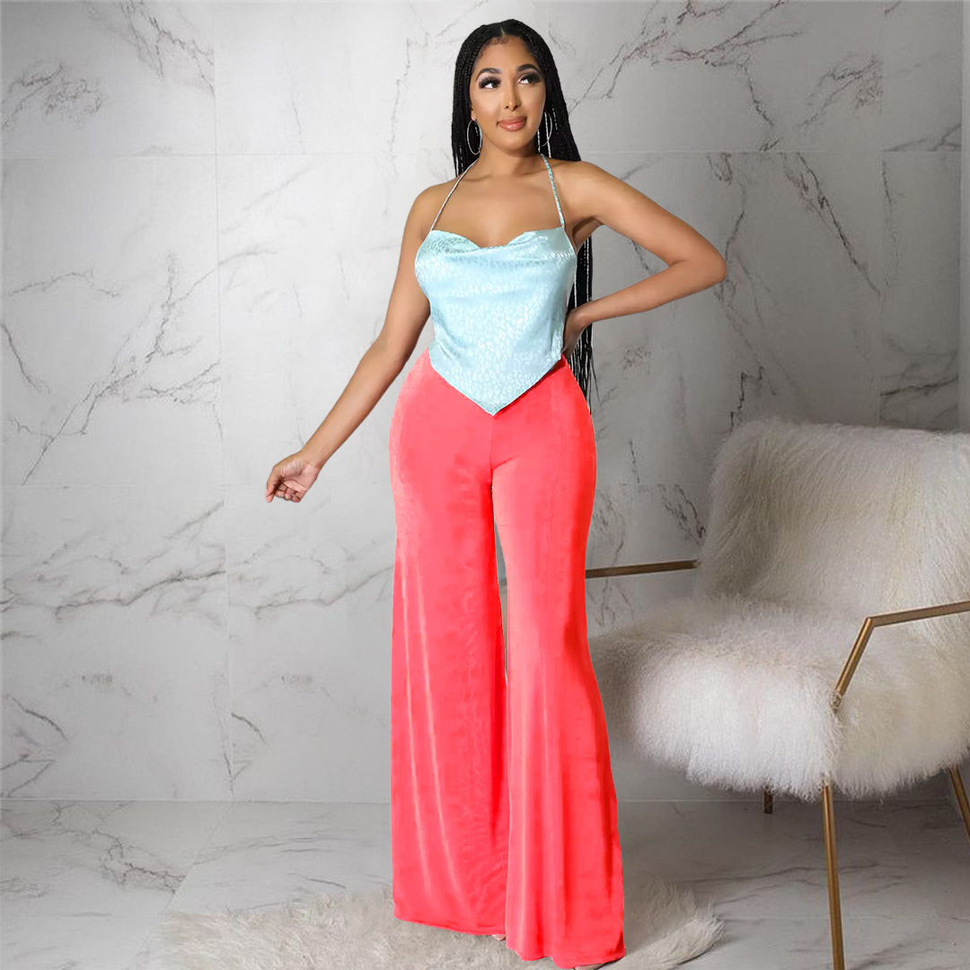 solid color high-stretch high waist wide-leg pants NSASL128353