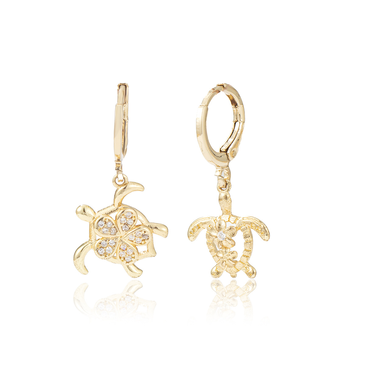 Qingdao jewelry Factory earrings fashion exquisite asymmetrical zircon sea turtle earrings personality light luxury electroplated earrings female