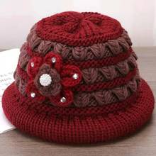 老年人冬季帽子女式奶奶針織保暖帽中老年加絨厚毛線盆帽老太太帽