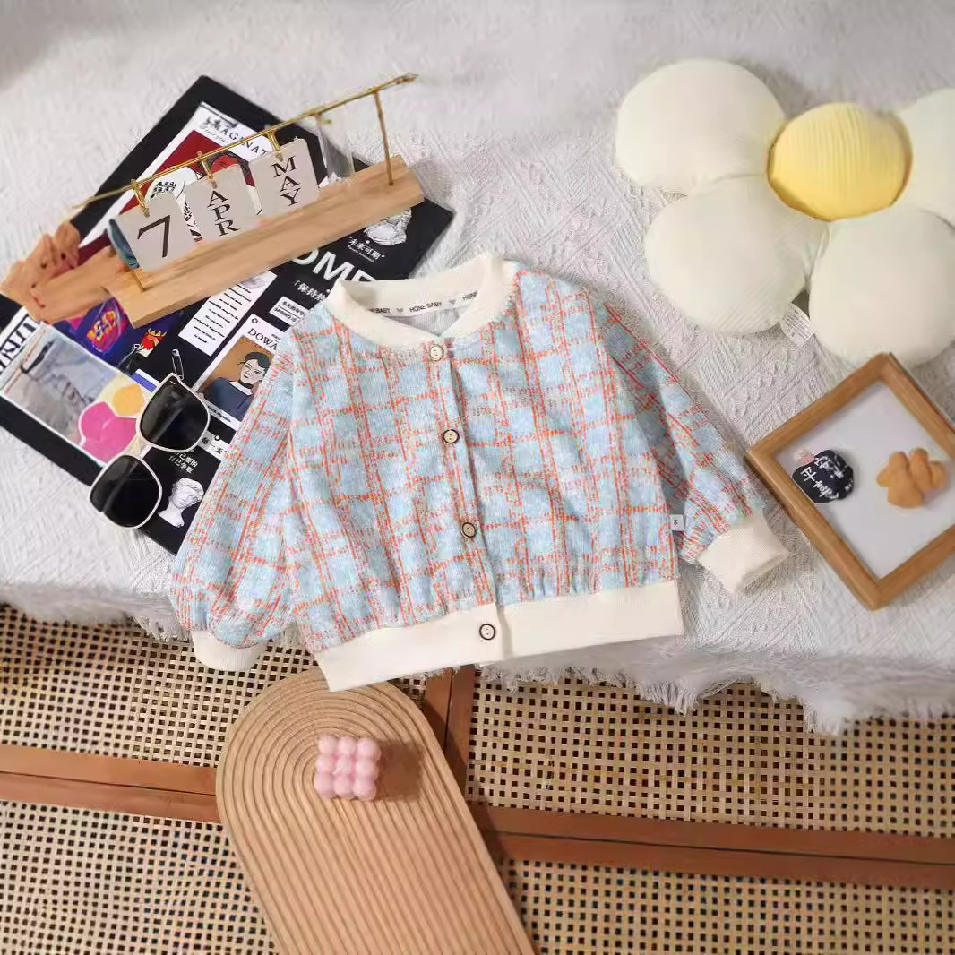 중소형 어린이를 위한 새로운 어린이 야구 유니폼, 패셔너블한 꽃무늬 타이다이 코듀로이 재킷, 베이비 니트 가디건 탑