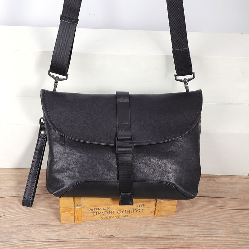 Túi đeo chéo nam da bò thật kiểu dáng nhỏ gọn, túi cầm tay thời trang 29×11×17 cm — màu đen