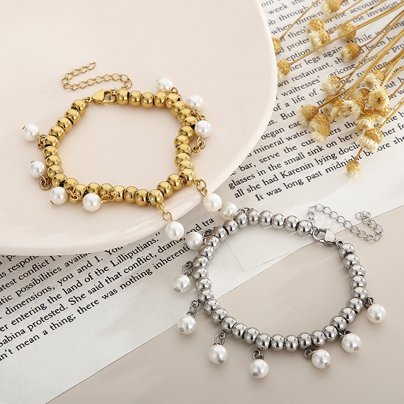 Women'S Gender Elegant Geometric Titanium Steel Gold Plated Artificial Pearls Bracelets