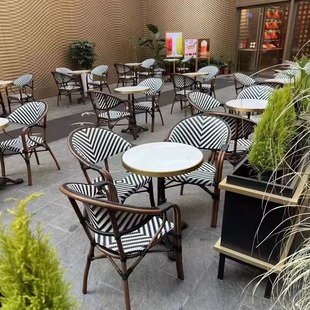 Outdoor French Style Table and Chair Balcony Rattan Chair Rattan Chair Three-piece Set Cafe Milk Tea Shop Homestay Outdoor Vintage Dining Chair