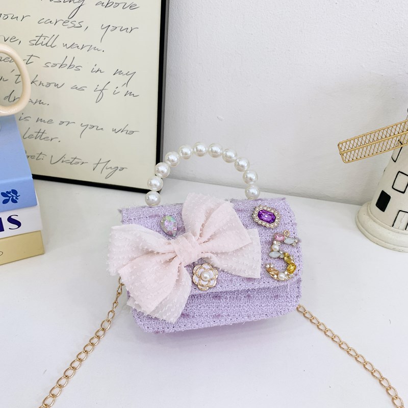 Dulce princesa bolso de perlas adorable arco mini boca rojo bolso de hombro bebé bolso de moda cadena de niños