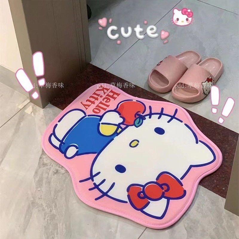 跨境代发可爱KT猫装饰毯加厚仿羊绒少女心房间装饰毯浴室吸水垫|undefined