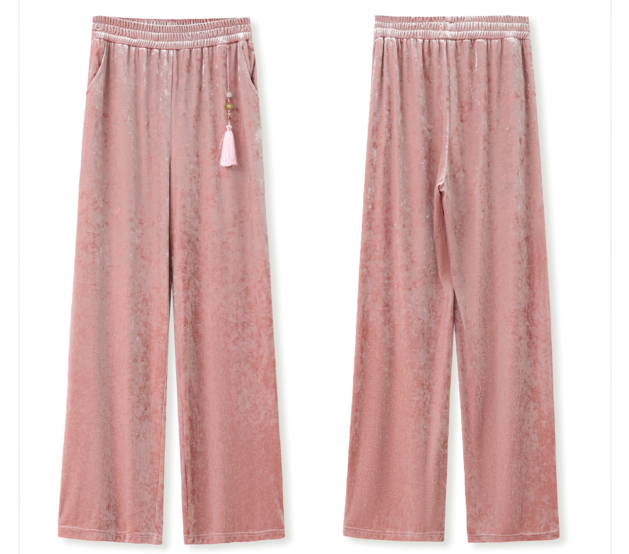 Quần ống rộng nhung lụa kiểu Trung Quốc mới, jacquard màu trơn, phong cách văn nghệ — Màu đen, Màu vàng, Màu hồng, Màu mơ chi tiết 22