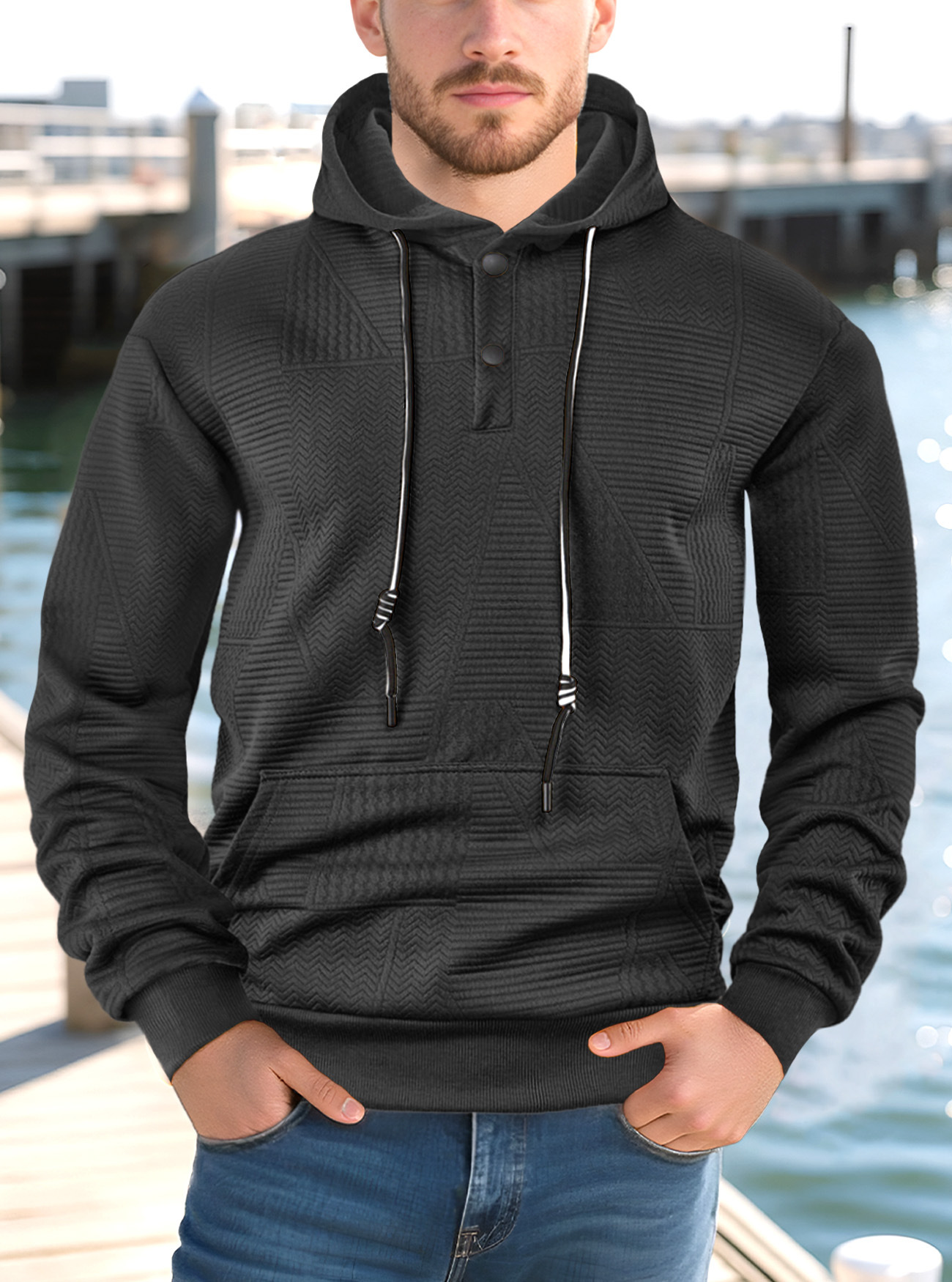 Nuevo Europa y Estados Unidos transfronterizos primavera y otoño estilo americano suelto camiseta encapuchada casual Amazon comercio exterior de manga larga Jacquard para hombres