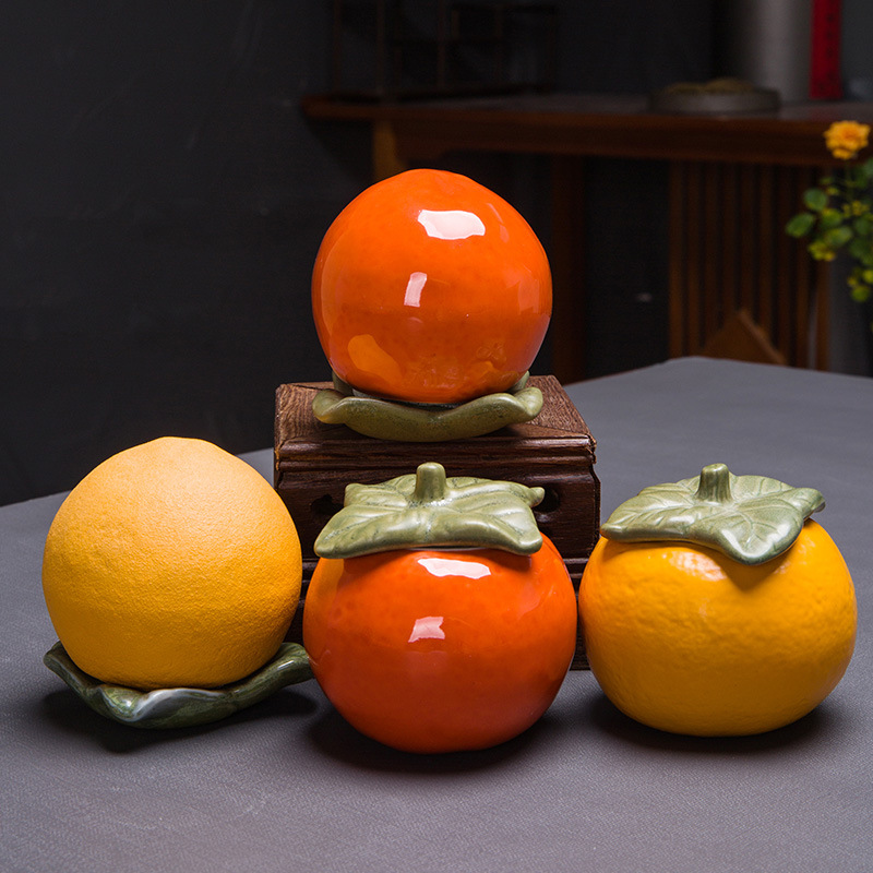 大吉大利桔子陶瓷茶叶罐橙子旅行便捷密封储物罐茶具摆件可刻字