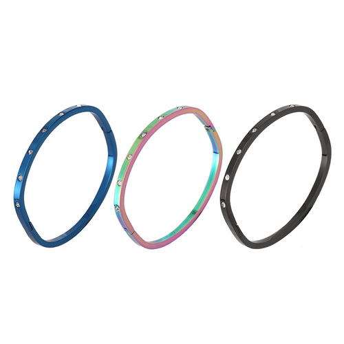 Full Polished Square Women's Stainless Steel Bracelet with Zirconia Accents for Cross-Border Supply and Wholesale Titanium Steel Accessories