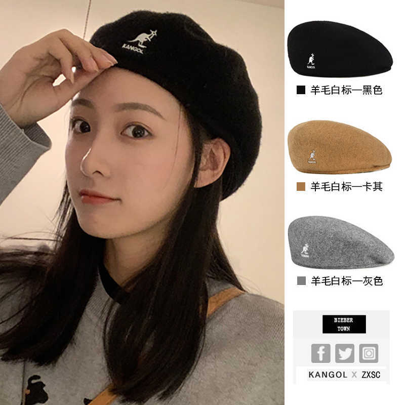 한국식 캥거루 자수 울 베레모 트렌디 한 패션 세련된 호박 모자 모든 경기 귀여운 앞으로 모자