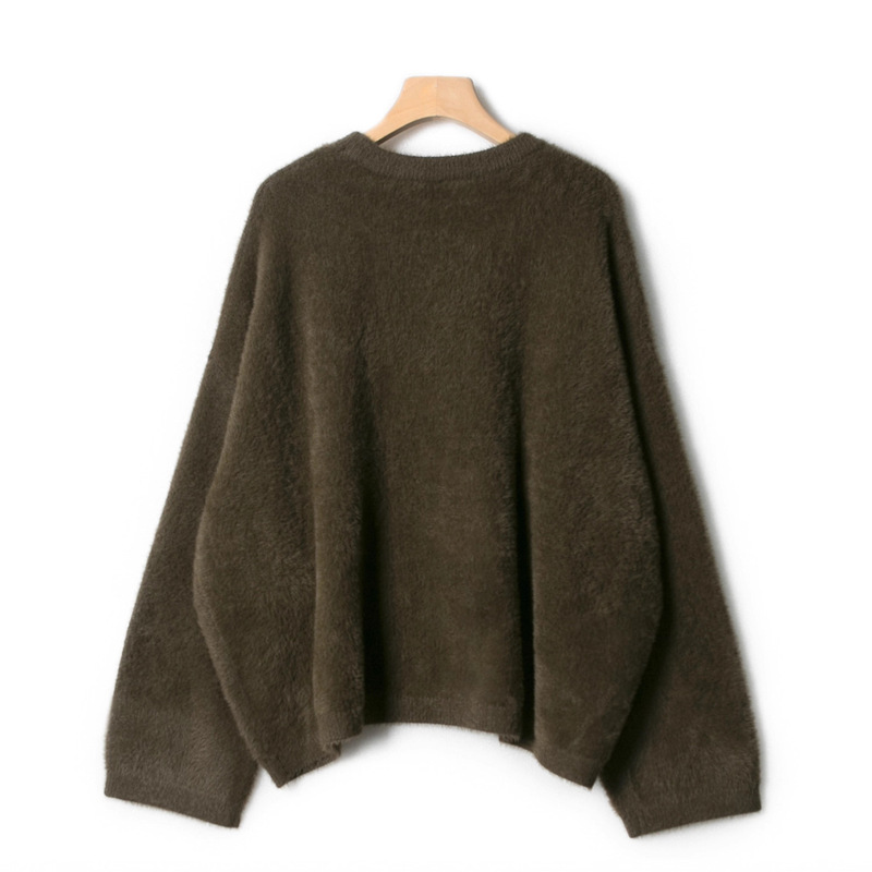 Tot* Jungle Green Brushed Alpaca Blend Lightweight Fluffy Furry Loose Casual Silhouette Knitwear