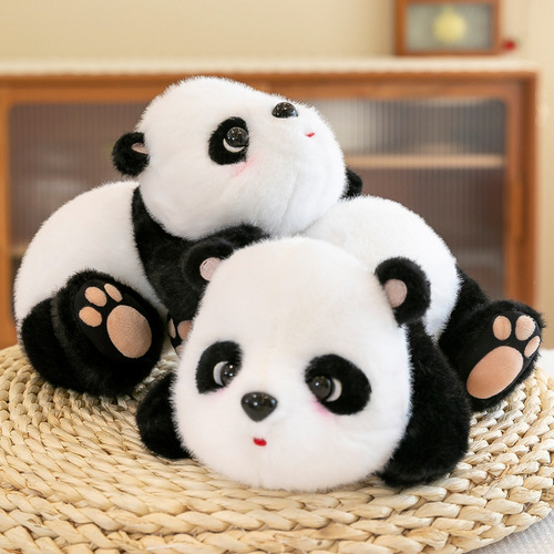 Doll tribe lying down Chinese black and white footprints giant panda girl gift cute sitting posture national treasure panda doll plush
