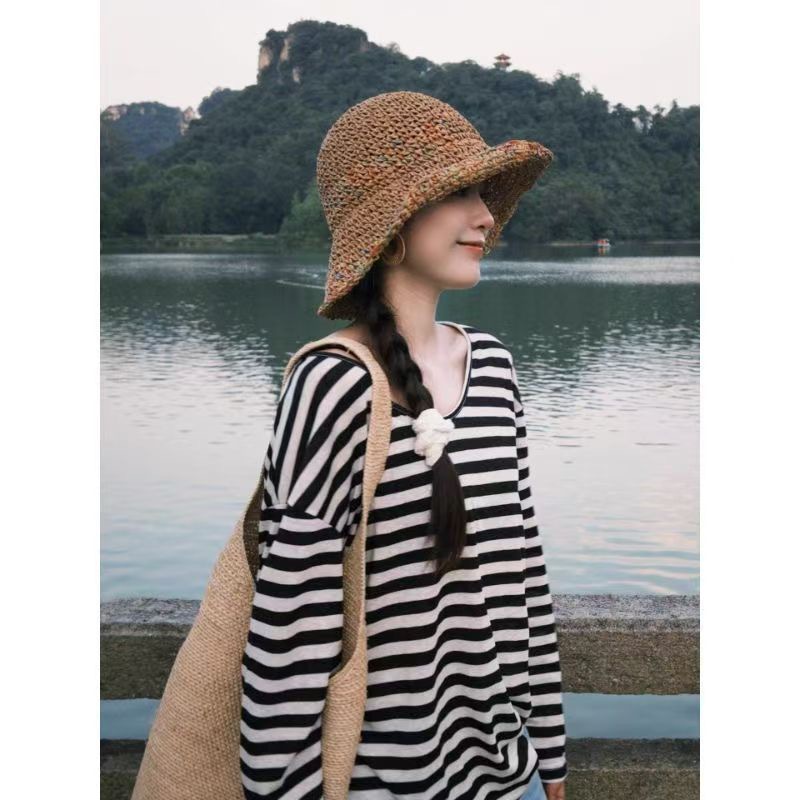 Retro en forma de V para mujeres sueltas versátiles camisetas de mangas largas mujeres verano 2026 nuevo estilo casual delgado rayas camisetas largas image 4