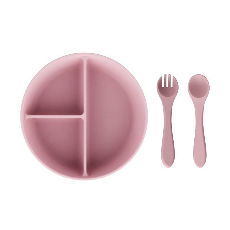 Alimentos de silicona set de cubiertos para niños cucharas blandas tenedor ventosa cuenco divisor de platos de comedor bib puede personalizar caja de regalo