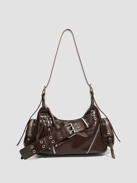 Niche Retro Hot Girl Motorcycle Bag 2026 New Model with Belt Buckle, Single Shoulder Crossbody Bag, Multi-Pocket Large Capacity Tote Bag