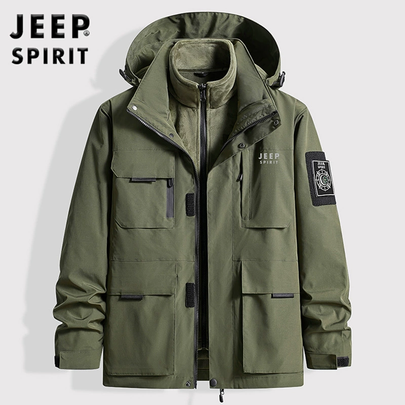 Комплект мужской зимней ветрозащитной одежды JEEP 2024 из двух предметов со съемной подкладкой, куртка большого размера с капюшоном 88988